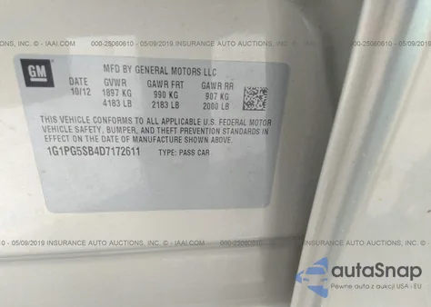 2013 Chevrolet Cruze Ltz из США, поврежденный, VIN 1G1PG5SB4D7172611